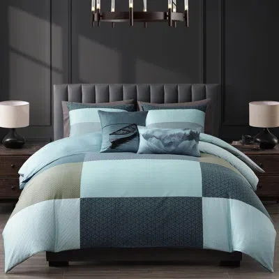 Bebejan Nature Blues 100% Cotton Sateen 5 Piece Reversible Comforter Set In Teal