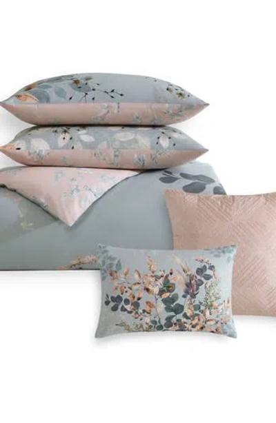 Bebejan Peach Leaves 5-piece Reversible Comforter Set In Blue/pink