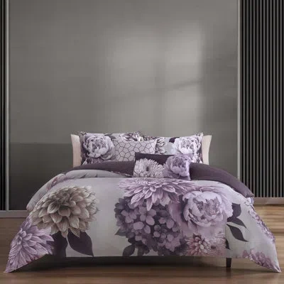 Bebejan Plum Petal 100% Cotton Sateen 5 Piece Reversible Comforter Set In Purple