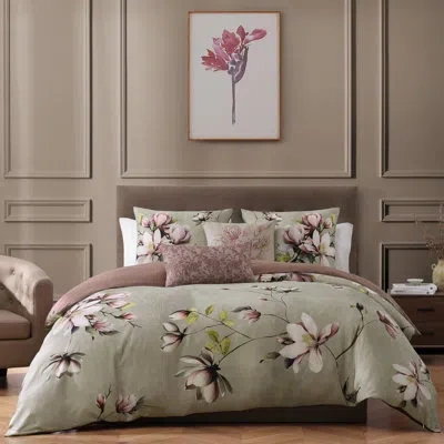Bebejan Purple Lilies 100% Cotton Sateen 5 Piece Reversible Comforter Set