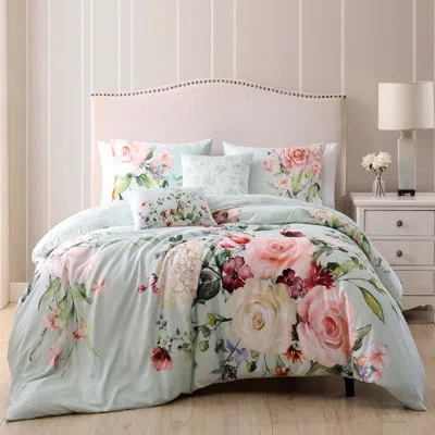 Bebejan Rose On Misty Green 100% Cotton Sateen 5 Piece Comforter Set