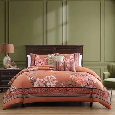 Bebejan Rossana 100% Cotton Sateen 5 Piece Reversible Comforter Set In Orange