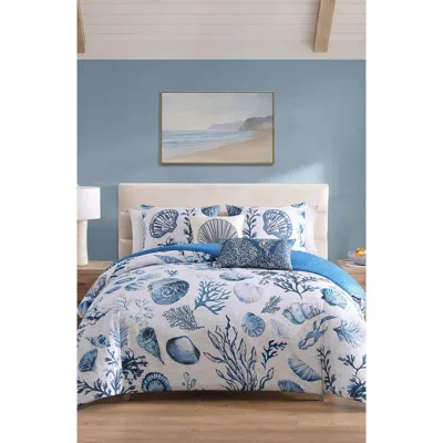 Bebejan Shells And Seaplants Cotton Sateen Comforter Set In Blue