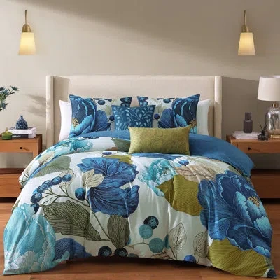 Bebejan Teal Tapestry 5 Piece Reversible Comforter Set In Blue