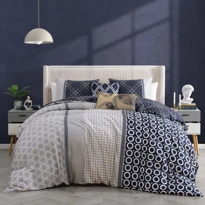 Bebejan Vertigeo 100% Cotton Sateen 5 Piece Reversible Comforter Set In Blue