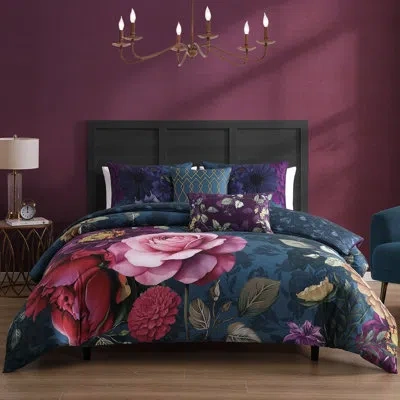 Bebejan 220 Thread Count Vibrant Flora Reversible Comforter Set In Multi