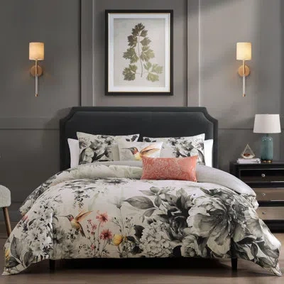 Bebejan Vintage Bloom 100% Cotton Sateen 5 Piece Reversible Comforter Set In Gray