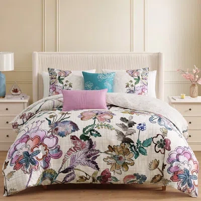 Bebejan 220 Thread Count Watercolor Jacobean Reversible Comforter Set In Multi