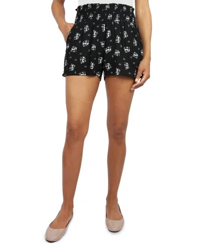 Bebop Juniors Smocked Print Shorts In Black Elephant