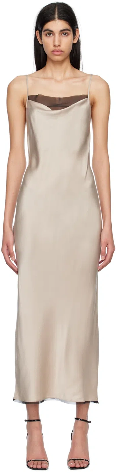 Bec & Bridge Helena Silk Strappy Midi Dress In Oyster/ Black