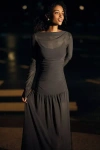 Bec & Bridge Blaine Long-sleeve Sheer Drop-waist Maxi Dress In Gray