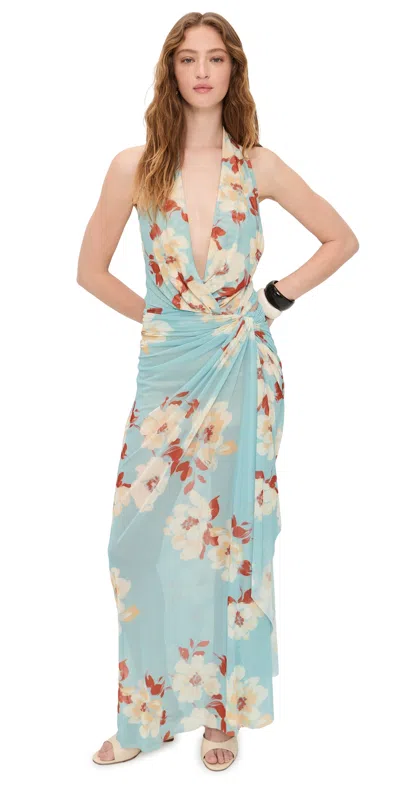 Bec & Bridge Calliope Drape Maxi Dress Sonara Floral In Blue