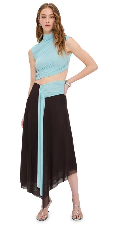 Bec & Bridge Conni Asymmetrical Dress Arctic Blue/dark Choc