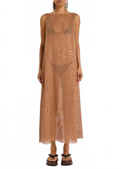 BEC & BRIDGE MARGO SEQUIN-EMBELLISHED OPEN-KNIT MAXI DRESS IN CAMEL