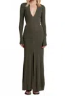 Bec & Bridge Mila Knit Long Sleeve Maxi Dress In Army In Brown