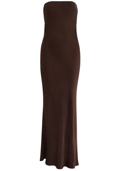 Bec & Bridge Moon Dance Strapless Satin Maxi Dress In Dark Brown