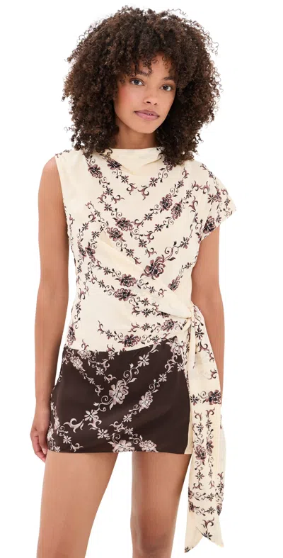 Bec & Bridge Myah Mini Dress Geo Vine Floral Choc/cream In Gold