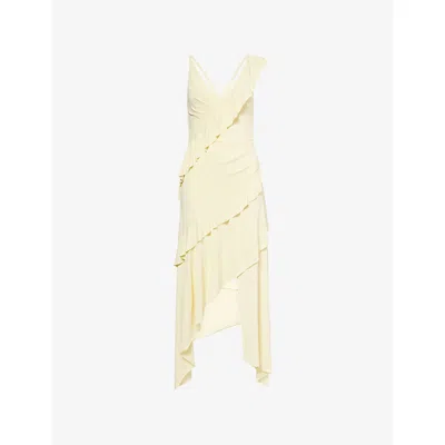 Bec & Bridge Womens Marnie Asymmetric Stretch-woven Midi Dress Butter In Yellow