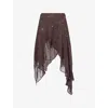 Bec & Bridge Womens Dark Chocolate Sequin Arielle Asymmetric Woven Mini Skirt In Brown