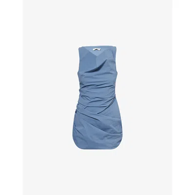 Bec & Bridge Womens Steel Blue Priscilla Draped Nylon Mini Dress