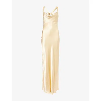 Bec & Bridge Womens Wheat Gia Halterneck Satin Maxi Dress In Gold