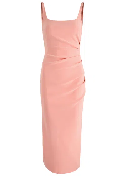 Bec & Bridge Karina Tuck Ruched Midi Dress In Peach