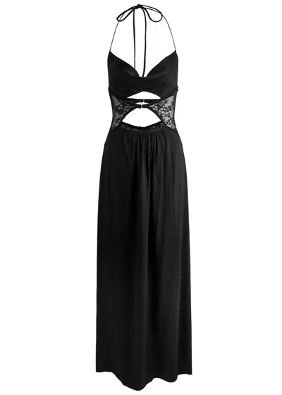 Bec & Bridge Santal Halterneck Cut-out Satin Maxi Dress In Black