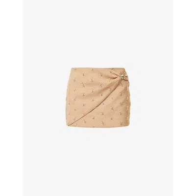 Bec & Bridge Sunseeker Embellished Stretch-woven Mini Skirt In Golden