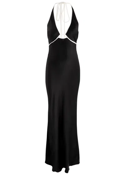Bec & Bridge Zariah Halterneck Satin Maxi Dress In Black