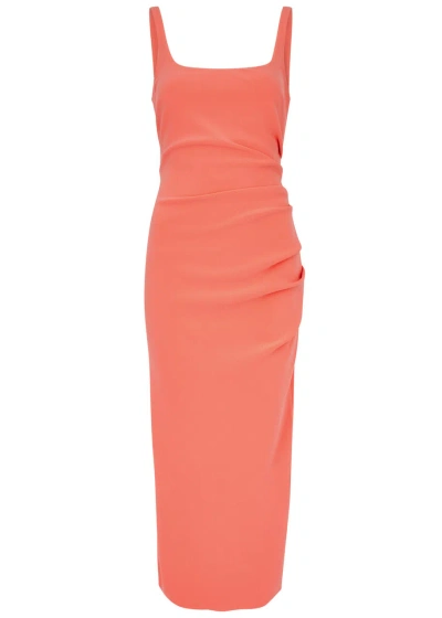 Bec & Bridge Karina Tuck Ruched Midi Dress In Peach