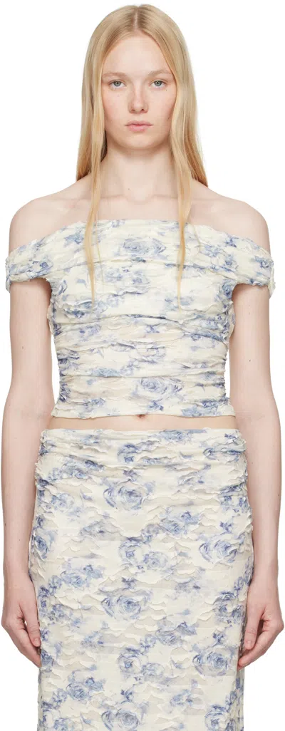 Bec & Bridge Off-white & Blue Riva Off Shoulder Top In Porcelain Rose
