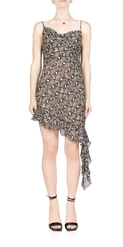 BEC & BRIDGE PORTIA ASYMMETRIC MINI DRESS IN PYTHON