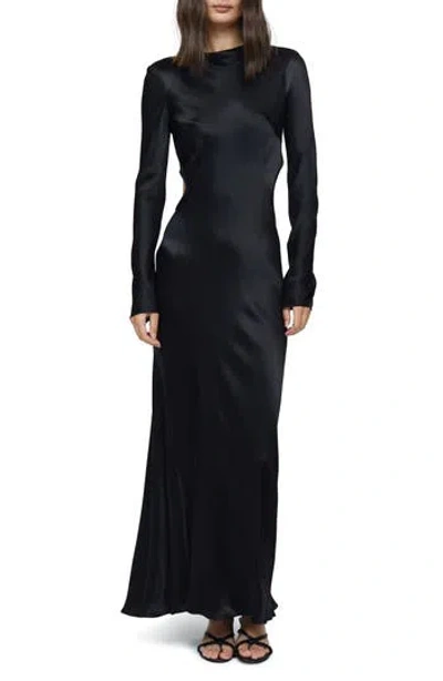 princess polly baby blue dress Bec & Bridge Ren Open Back Long Sleeve Satin Maxi Dress In Black