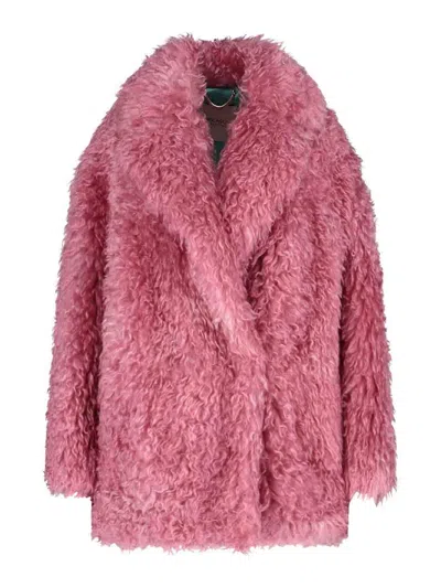 Becagli Fur Effect Coat In Nude & Neutrals