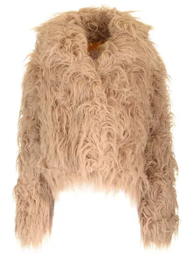 Becagli Fur Effect Wool Coat Coats Beige In Brown