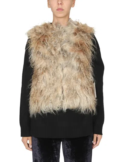 Becagli Since 1994 Long-haired Mohair Fur Vest In Beige