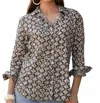 Becasa Cotton Keepsake Button Down Top In Dune Thicket In Gray
