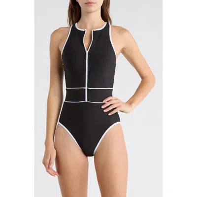 Becca Bali Boho Contrast Binding One-piece Swimsuit In Black