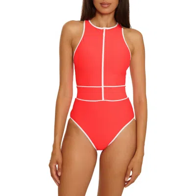 Becca Bali Boho Contrast Binding One-piece Swimsuit In Red