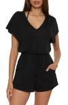 Becca Beach Date Burnout Jersey Cover-up Romper In Black