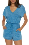 Becca Beach Date Burnout Jersey Cover-up Romper In Lagoon
