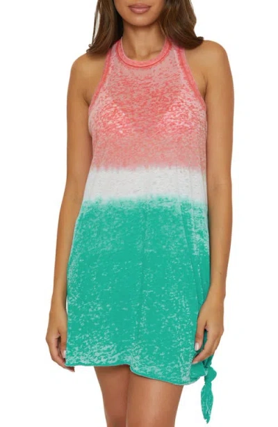Becca Beach Date Ombré Burnout Cover-up Dress In Coral Reef/ Peacock