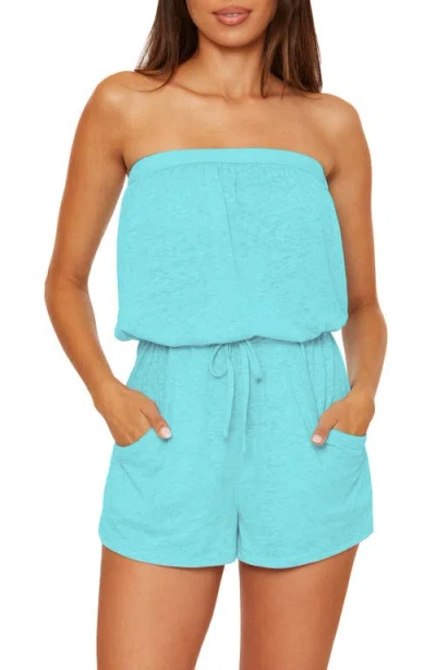 Becca Beach Date Strapless Cover-up Romper In Blue