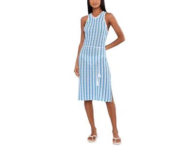 Becca Beachy High Neck Crochet Lace Belter Dress In Blue