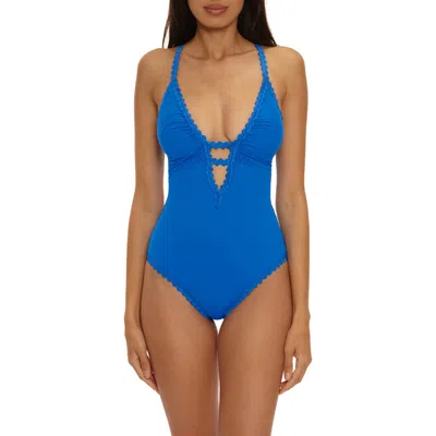 Becca Bella Plunge One-piece Swimsuit In Blue