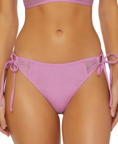 Becca Bikini Bottom Women's Pink Mesh Network Side-tie Hipster Buu1124 In Purple