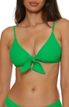 Becca Buckle Reversible Bikini Top In Green