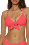 Becca Buckle Reversible Bikini Top In Pink