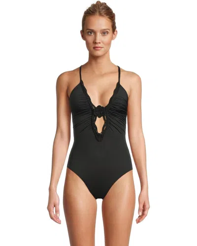 Becca By Re Colette Swimsuits Women Black Crochet Flower One-piece Red326