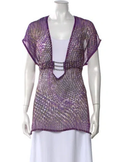 Pre-owned Becca By Rebecca Virtue Animal Print V-neck Top In Purple